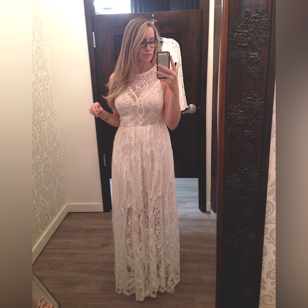 Lace long maxi dress 🤍 elopement rehearsal dinner wedding shower boho bohemian